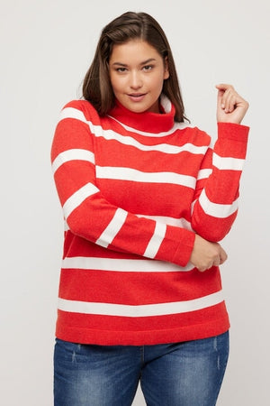 Stripe Fine Knit Turtleneck Sweater in Red