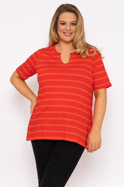 Carraig Donn Striped Oversize Short Sleeve Top in Red