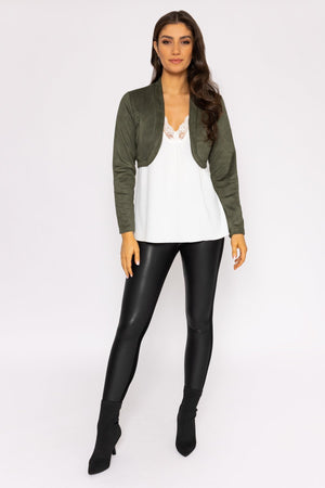 Carraig Donn Suede Bolero in Khaki