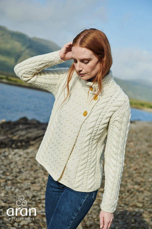 Carraig Donn Super Soft 3 Button Merino Wool Cardigan in White