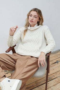 Carraig Donn Super Soft Drawstring Sweater in Cream