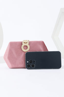 Carraig Donn Textured Clutch Bag with Metal Tab in Rose