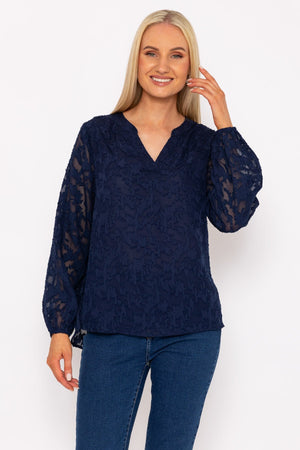 Textured Navy Detail Blouse