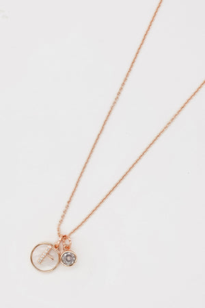 F Initial Necklace in Rose Gold