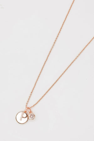 P Initial Necklace in Rose Gold