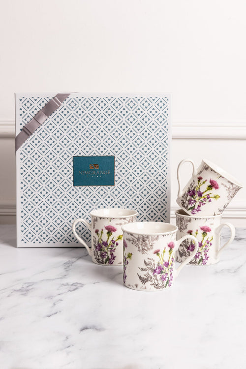 Thistle White Bone China Set of 4 Mugs
