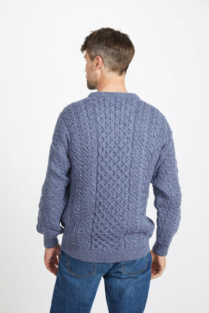 Carraig Donn Traditional Unisex Aran Sweater in Blue