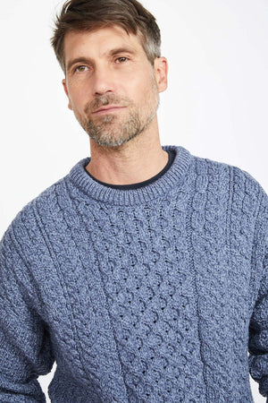 Carraig Donn Traditional Unisex Aran Sweater in Blue