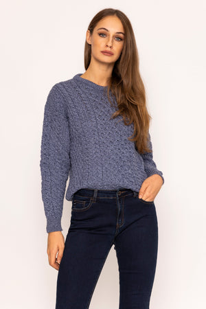 Carraig Donn Traditional Unisex Aran Sweater in Blue
