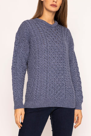 Carraig Donn Traditional Unisex Aran Sweater in Blue