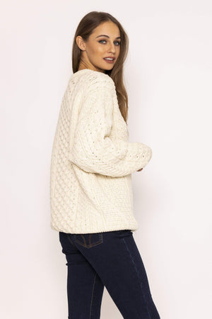 Carraig Donn Traditional Unisex Aran Sweater in Cream