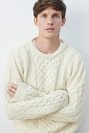 Carraig Donn Traditional Unisex Aran Sweater in Cream