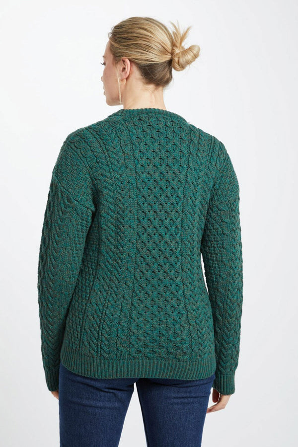Carraig Donn Traditional Unisex Aran Sweater in Green
