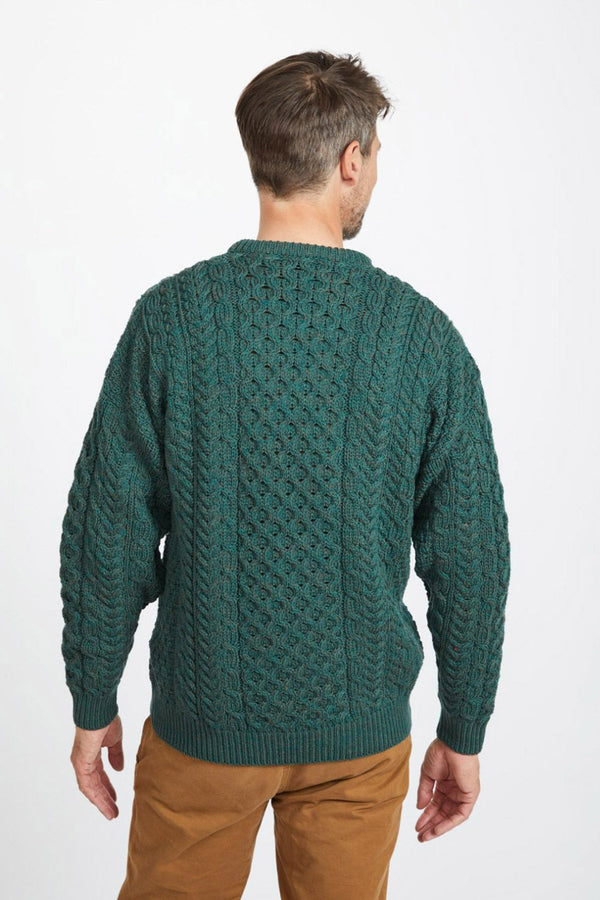 Carraig Donn Traditional Unisex Aran Sweater in Green