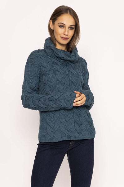 Carraig Donn Turtle Neck Sweater in Teal