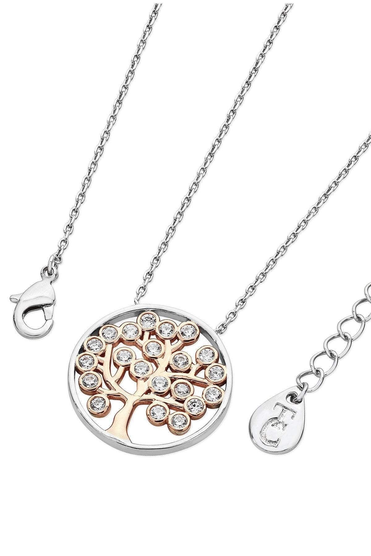 Carraig Donn Two Tone Silver Circle and Rose Gold Tree Pendant
