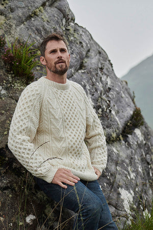 Unisex Handknit Merino Wool Sweater in Cream