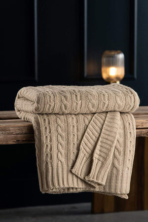 Warm Grey Aran Knit Throw