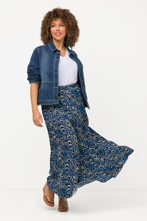 Carraig Donn Wave Print Long Skirt in Navy
