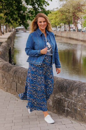 Carraig Donn Wave Print Long Skirt in Navy