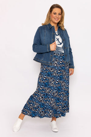 Carraig Donn Wave Print Long Skirt in Navy