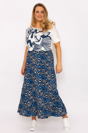 Carraig Donn Wave Print Long Skirt in Navy