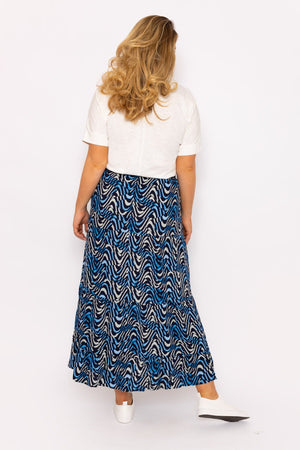 Carraig Donn Wave Print Long Skirt in Navy