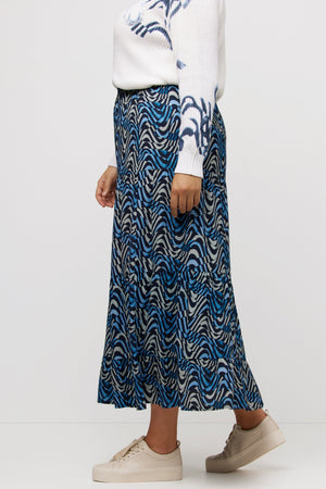Carraig Donn Wave Print Long Skirt in Navy