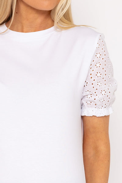 Carraig Donn White Anglaise Detail Cotton T-Shirt