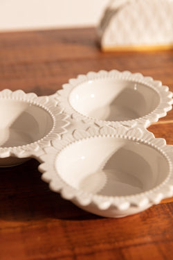 Carraig Donn White Ceramic Round Triple Dip Dish