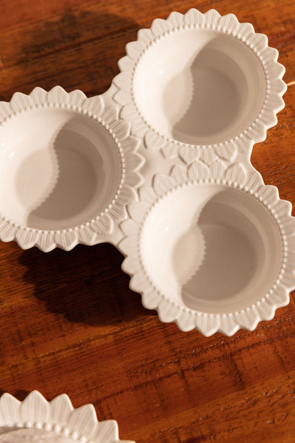 Carraig Donn White Ceramic Round Triple Dip Dish