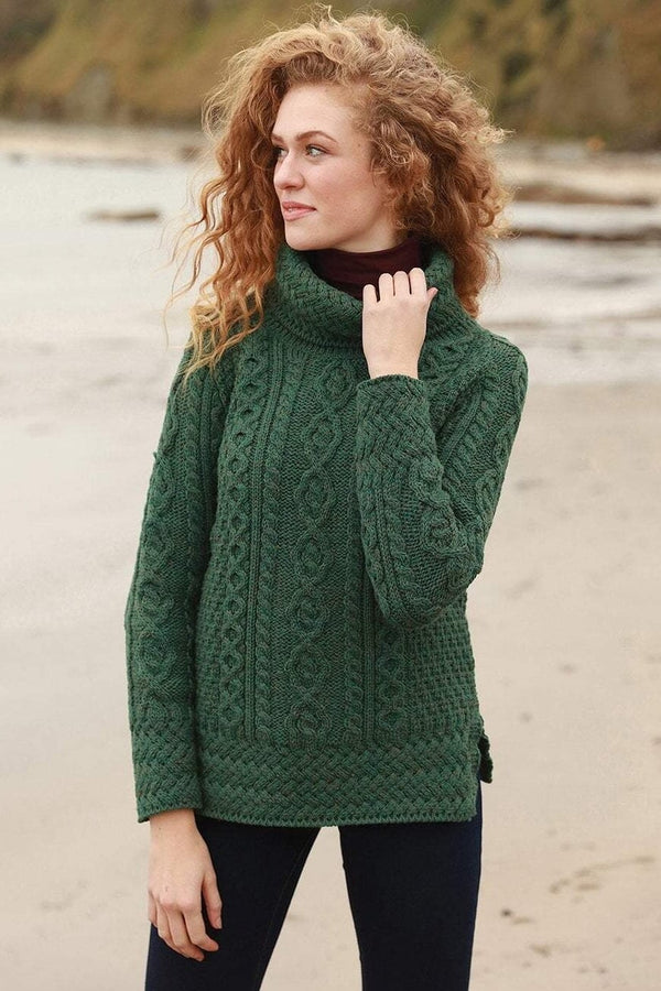Women's Merino Wool Cowl Neck Sweater in Green – Carraig Donn