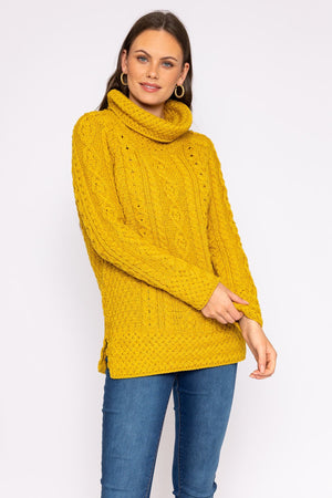 Women's Merino Wool Cowl Neck Sweater in Mustard