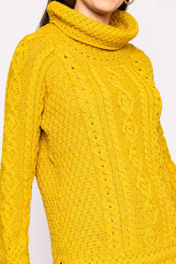 Carraig Donn Women's Merino Wool Cowl Neck Sweater in Mustard