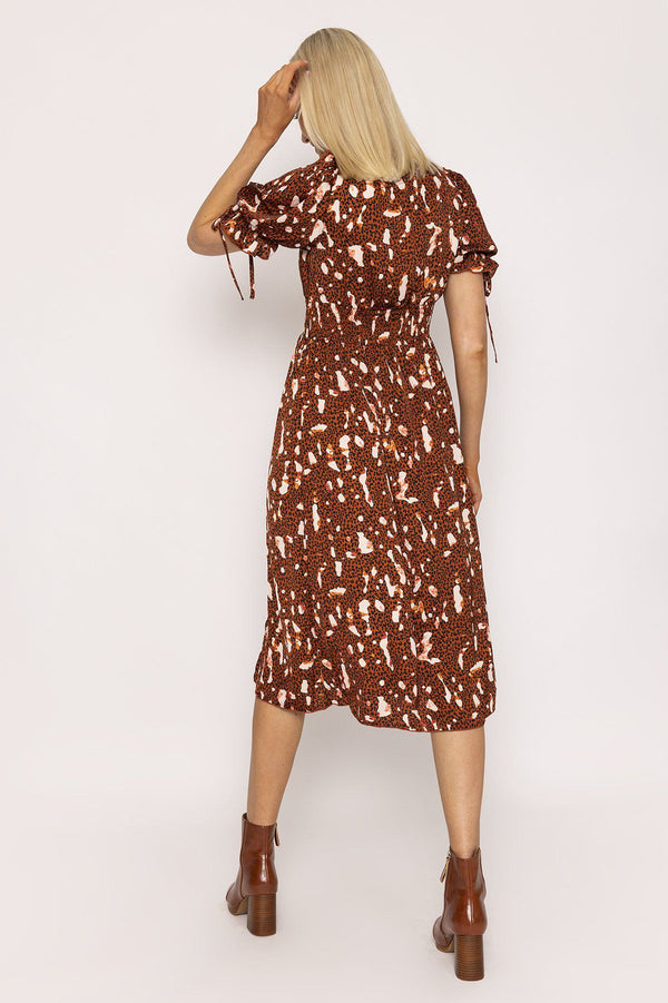 Carraig Donn Wrap Midi Dress in Brown
